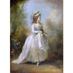 Walking Girl with a Fan Painting Reproduction