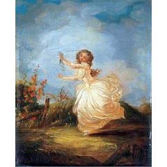 Lady Running in a Field Painting Reproduction