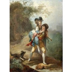 A Young Gentleman Carrying a Lady across a Stream Painting Reproduction