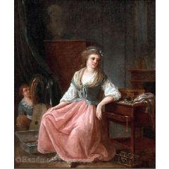 A Seated Young Woman by her Dressing Table Painting Reproduction