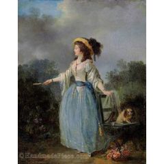 A Lady with her Dog in a Garden Painting Reproduction