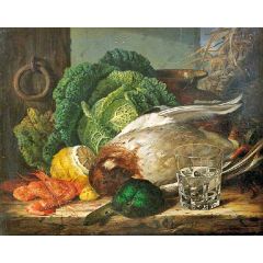 Still Life with Mallard, Prawns and Savoy Painting Reproduction