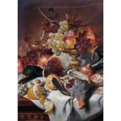 Still Life with Poultry and Fruit Painting Reproduction