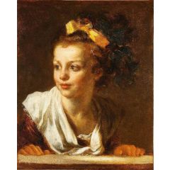 A Young Girl Leaning on a Window Ledge Painting Reproduction