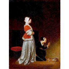 A Lady and her Maid Chastising a Spaniel Painting Reproduction
