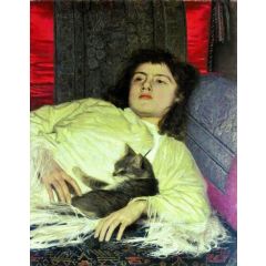 Girl with Cat Painting Reproduction