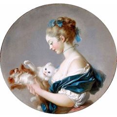 Girl Playing with a Dog and a Cat(also known as said to be a Portrait of Marie-Madeleine Colombe) Painting Reproduction