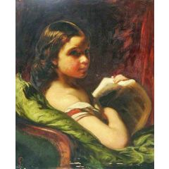 Portrait of a Young Girl Holding a Book Painting Reproduction