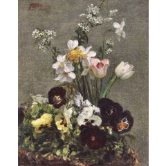 Narcissus, Tulips and Pansies Painting Reproduction