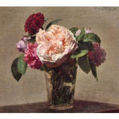 Tea Roses and Red Roses in a Glass Painting Reproduction