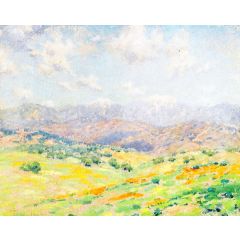 Fields of Wildflowers with the San Gabriel Mountains beyond Painting Reproduction