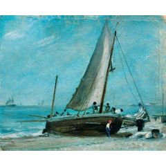 Brighton Beach with Fishing Boat and Crew Painting Reproduction