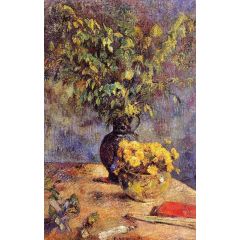 Two Vases of Flowers and a Fan Painting Reproduction