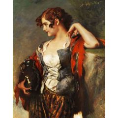Young girl with pitcher Painting Reproduction
