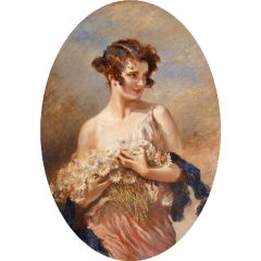 Lady with a Spray of Marguerites Painting Reproduction