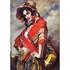 Girl with Guitar Painting Reproduction