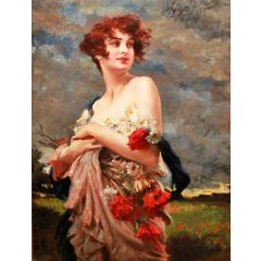 Woman with Flowers Painting Reproduction
