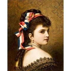 Girl with a Tricolor Ribbon Painting Reproduction