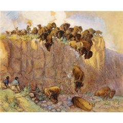 Driving Buffalo Over the Cliff Painting Reproduction