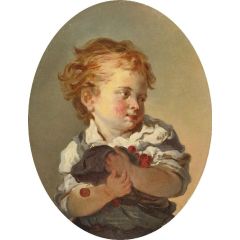 Young Boy Holding Cherries Painting Reproduction