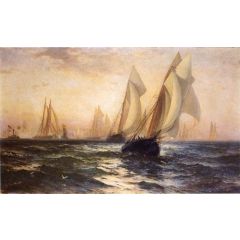 Ships in Harbor Painting Reproduction