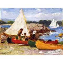 Canoes and Sailboats Painting Reproduction