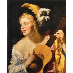 Woman Playing the Guitar Painting Reproduction