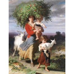 Mother Returning Home with Children Painting Reproduction