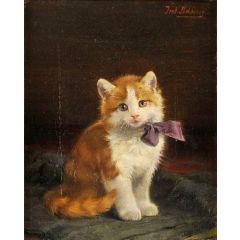 Kitten with purple bow Painting Reproduction