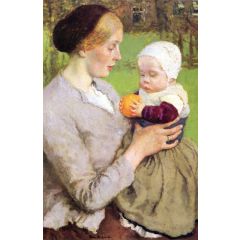 Mother and Child with Orange Painting Reproduction