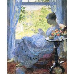 Young Woman Sewing Painting Reproduction