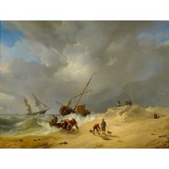 Coastal Scene with Fishing Boat Painting Reproduction