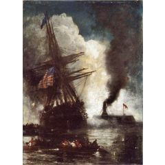 Battle Between Ironclad, Merrimac and Chesapeake Painting Reproduction
