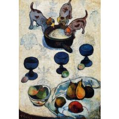 Still Life with Three Puppies Painting Reproduction