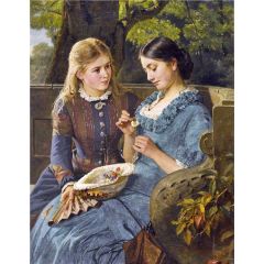 Park scene with amorous young women Painting Reproduction