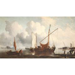 A Calm: A Kaag near the Shore with Other Vessels Painting Reproduction