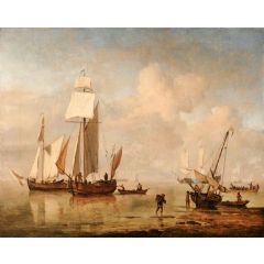 A Calm Sea with Two Fishing Boats and a Third Beached Painting Reproduction