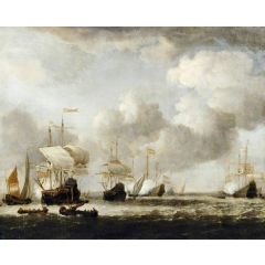 A Dutch Fleet Coming to Anchor in a Breeze Painting Reproduction