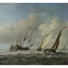 A Dutch Ship, a Yacht and Smaller Vessels in a Breeze Painting Reproduction