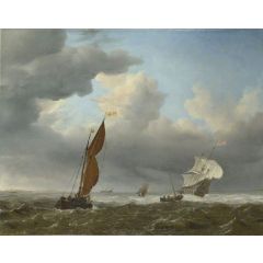 A Dutch Ship and Other Small Vessels in a Strong Breeze Painting Reproduction