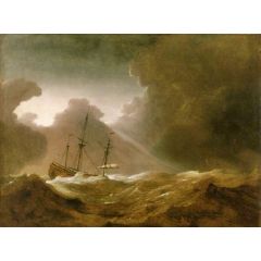 A Dutch Ship Scudding Before a Storm Painting Reproduction