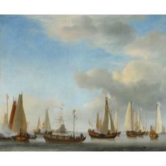 A Dutch State Barge under Oars with bezan Yachts under Sail Painting Reproduction
