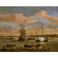 An English Merchant Ship in a Mediterranean Harbour in a Light Breeze with Other Vessels Painting Reproduction