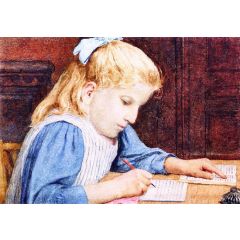 Girl with Homework Painting Reproduction