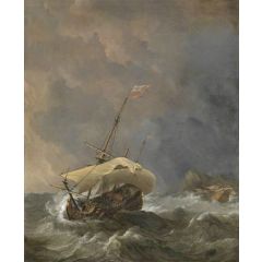 An English Ship in a Gale Trying to Claw off a Lee Shore Painting Reproduction