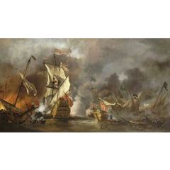 An English Ship in Action with Barbary Vessels Painting Reproduction