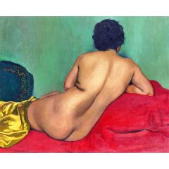 Nude from behind on a Red Sofa Painting Reproduction