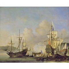 Calm: French Merchant Ships at Anchor Painting Reproduction