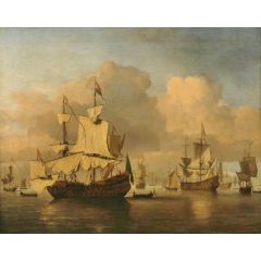 Dutch Men ’O War in a Calm Sea with Numerous Other Ships Painting Reproduction