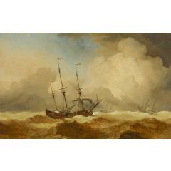 English Ships at Sea Running Before a Gale Painting Reproduction